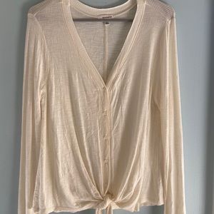 Cream Long Sleeve Button-Up Blouse